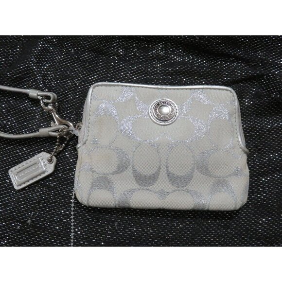 Coach Signature C Canvas & Leather Wristlet in Cream And Silver - Picture 1 of 9
